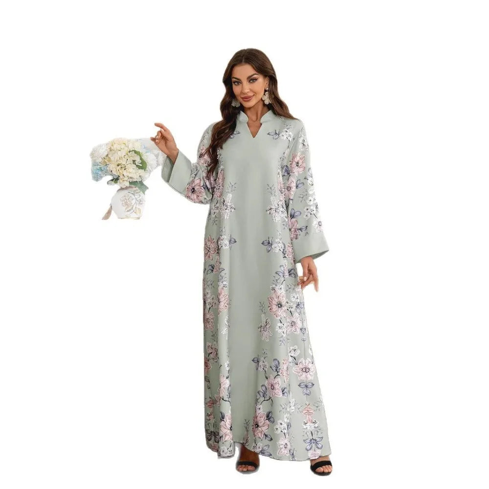Floral Print Beaded Arabic Dress - Meesal