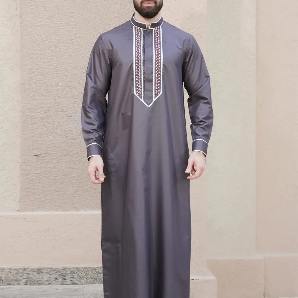 Solid Color Embroidery Long Robe - Meesal