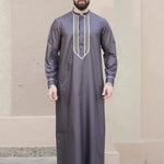 Solid Color Embroidery Long Robe - Meesal
