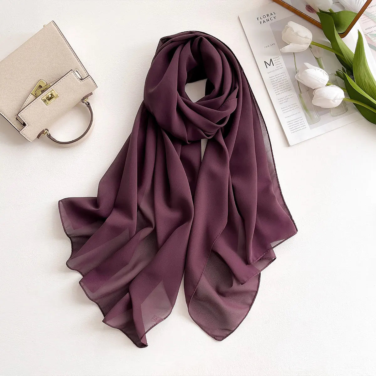 2025 Women Chiffon Hijab Scarf Premium Chiffon Muslim Hijabs Plain Good Stitching Maxi Wrap Musulman Femme Solid Color Shawls - Meesal