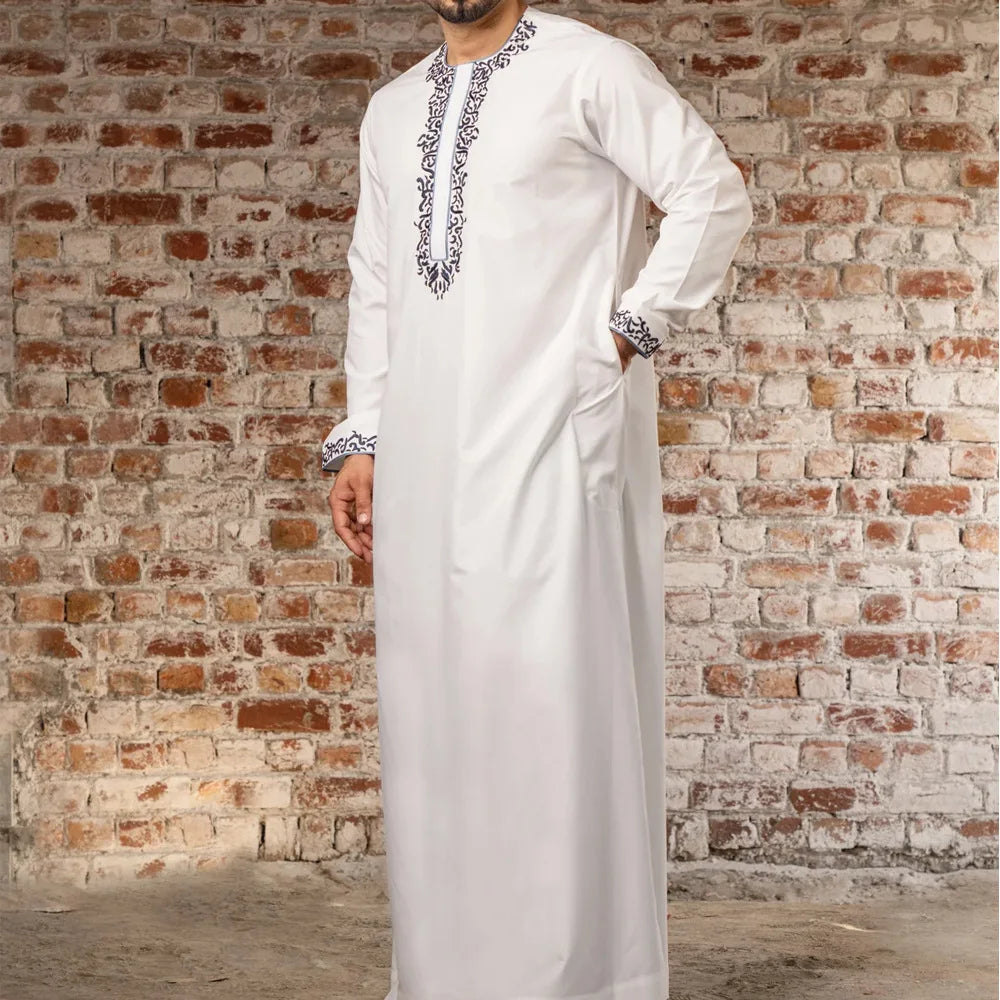 Solid Color Embroidery Long Robe - Meesal