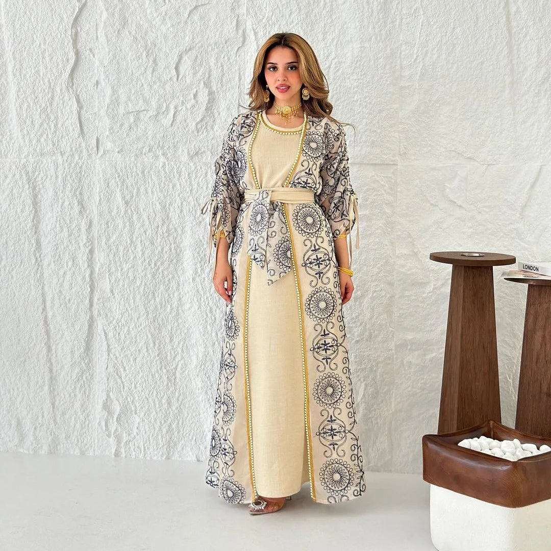 Jalabiya Muslim Dress Middle East Woman Robe Two-piece Set Saudi Arabia Dubai Abaya  Evening Dresses Real Picture - Meesal