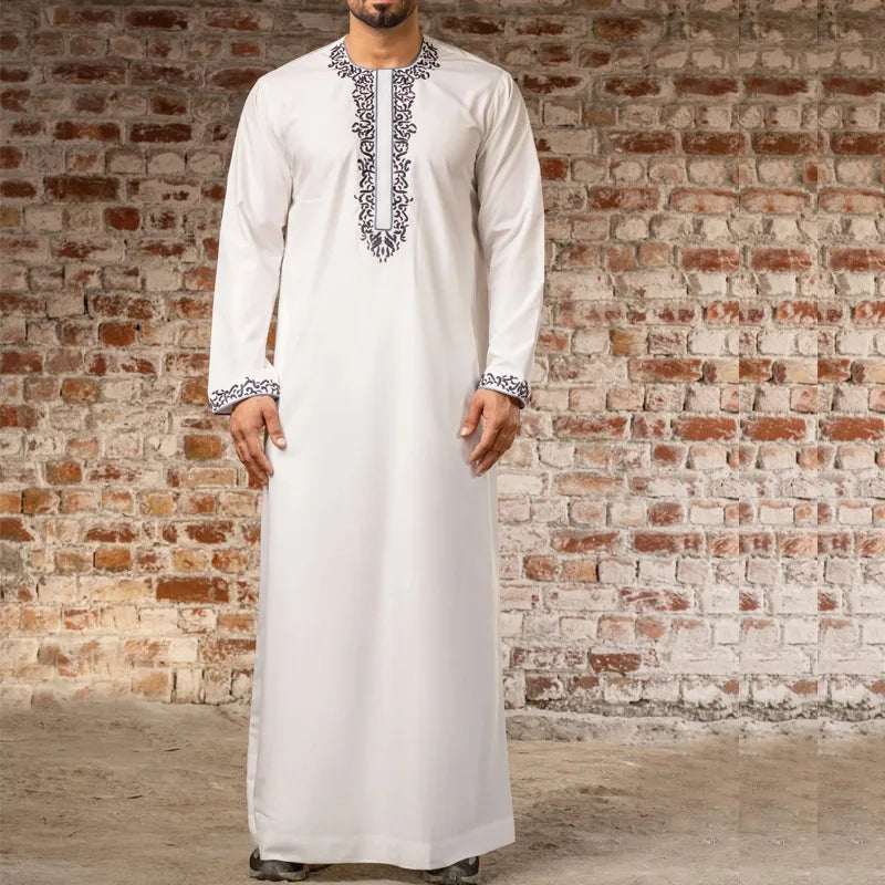 Solid Color Embroidery Long Robe - Meesal
