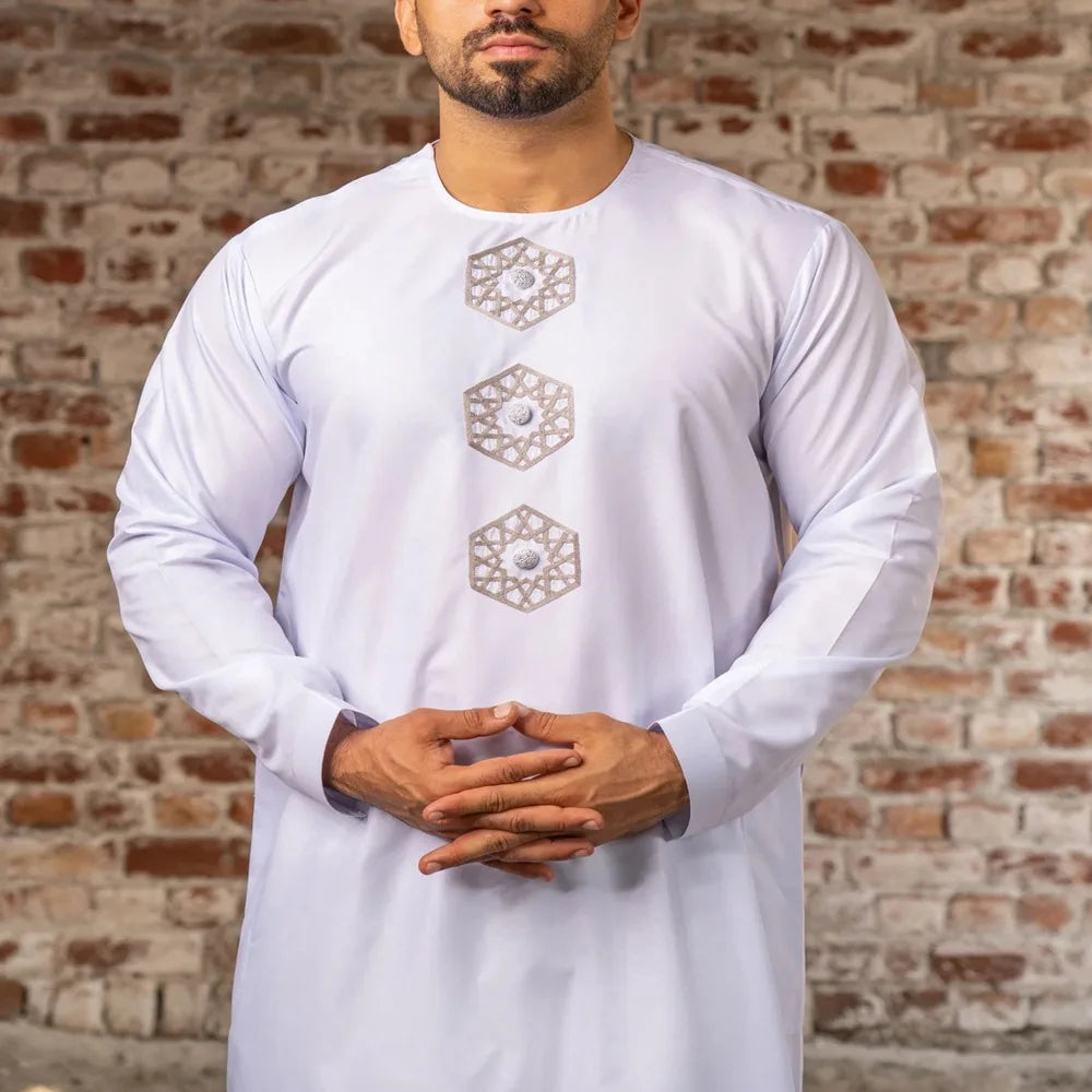Solid Color Embroidery Long Robe - Meesal