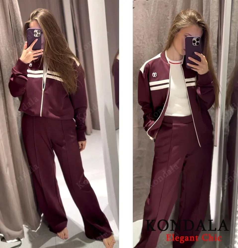 Women Fall Vintage Jacket Set O-Neck Zipper Jacket Elastic Waist Pant 2025 Spring Autumn Fashion High Street Casual Female Set