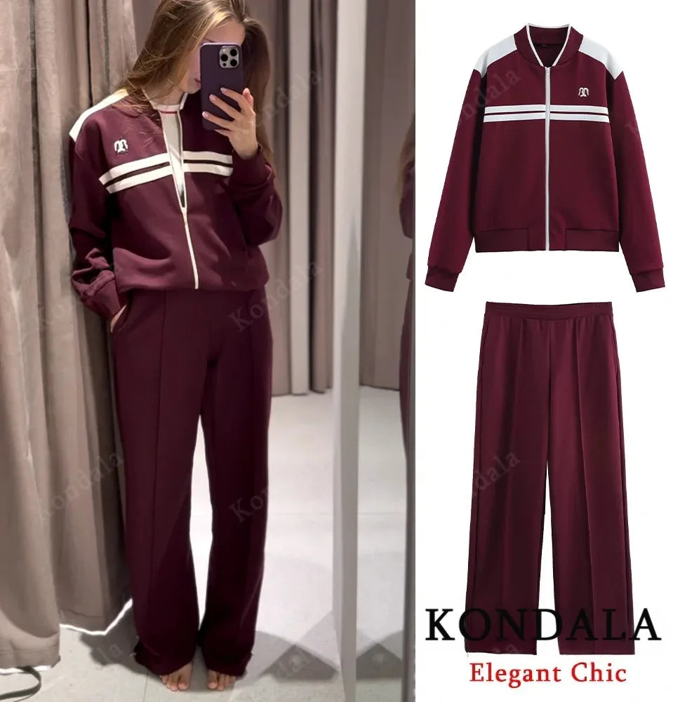 Women Fall Vintage Jacket Set O-Neck Zipper Jacket Elastic Waist Pant 2025 Spring Autumn Fashion High Street Casual Female Set