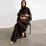 Middle East Dubai Turkey Fashion Jacquard Dress Women Muslim Long Loose Maxi Dress Abaya Robe Solid Color Elegant - Meesal