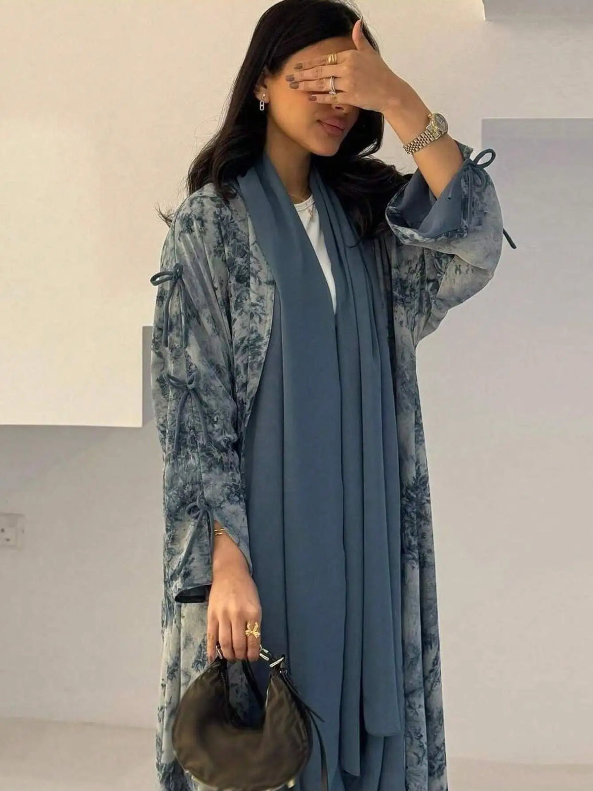 Middle Eastern Women Loose Tie Dye Abayas Casual Kaftan Arabian Maxi Dresses Full Sleeve Open Front Abaya Jilbabs Without Hajib - Meesal