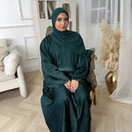Middle East Dubai Turkey Fashion Jacquard Dress Women Muslim Long Loose Maxi Dress Abaya Robe Solid Color Elegant - Meesal