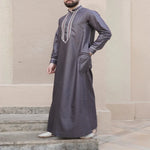 Solid Color Embroidery Long Robe - Meesal