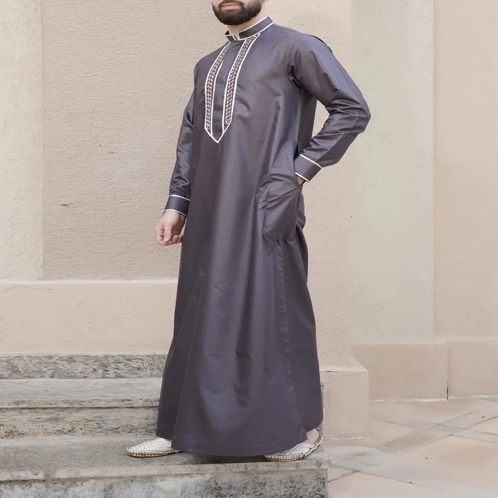 Solid Color Embroidery Long Robe - Meesal