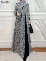 ZANZEA Women Vintage Floral Printed Patchwork Sundress Fashion Long Sleeve Muslim Dress Robe Femme Abaya Hijab Dresses Islamic - Meesal