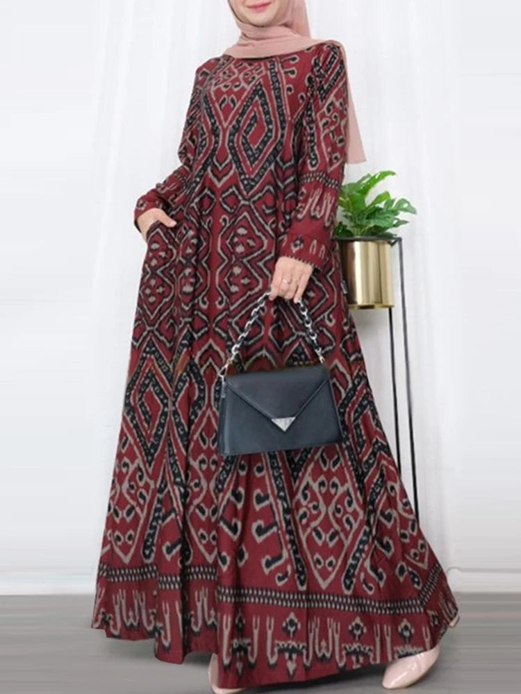 ZANZEA Women Spring Muslim Abaya Maxi Long Dress Vintage Long Sleeve Floral Printed Sundress Robe Femme Turkey Hijab Vestido - Meesal