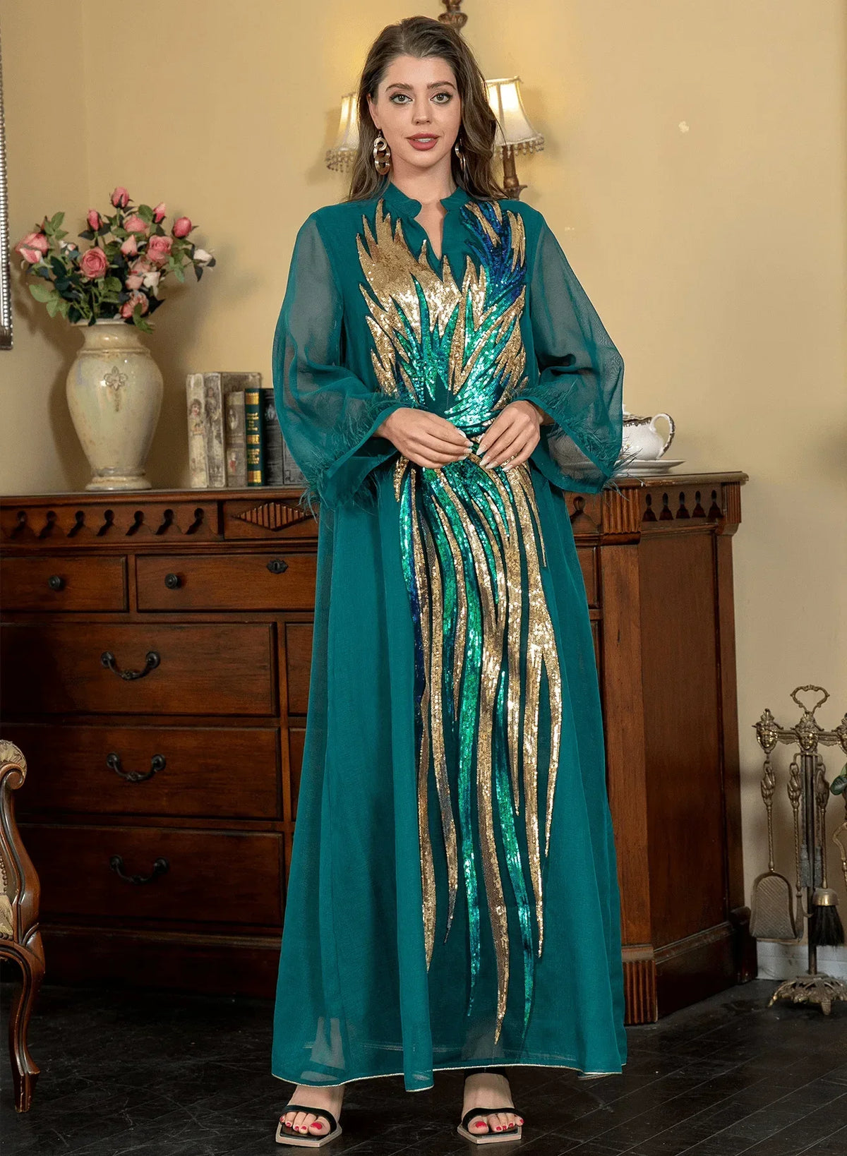 V-neck Long-sleeved Elegant Dress - Meesal
