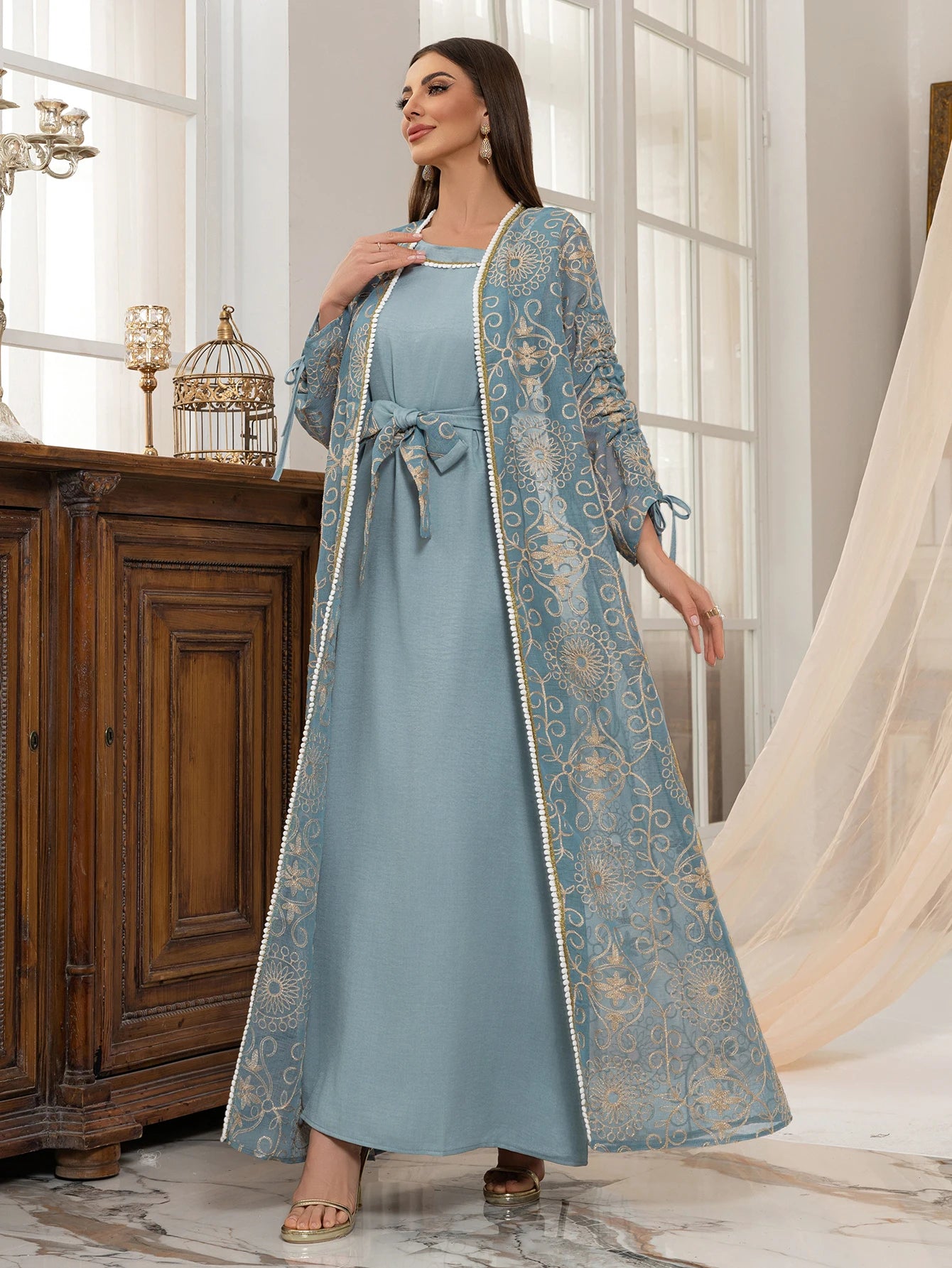 Embroidered Muslim Abaya Set - Meesal