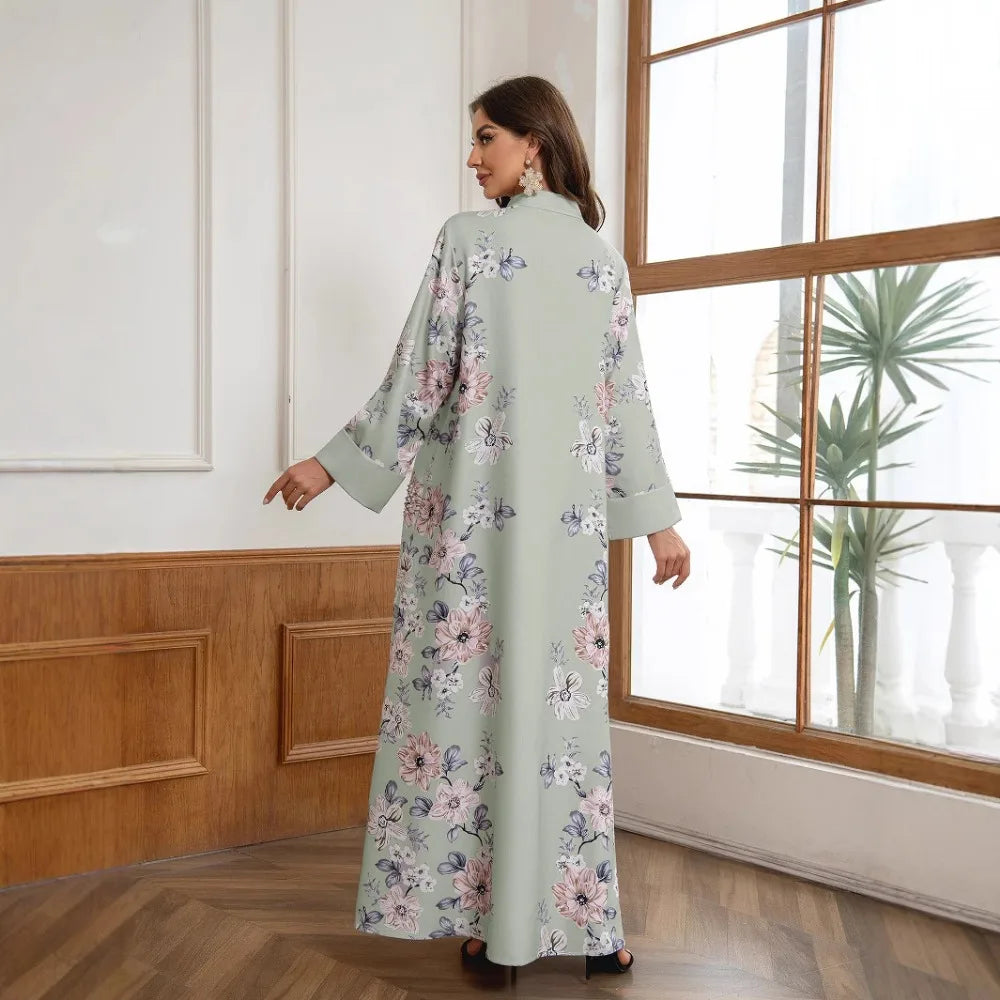 Floral Print Beaded Arabic Dress - Meesal