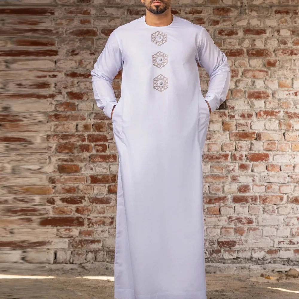 Solid Color Embroidery Long Robe - Meesal