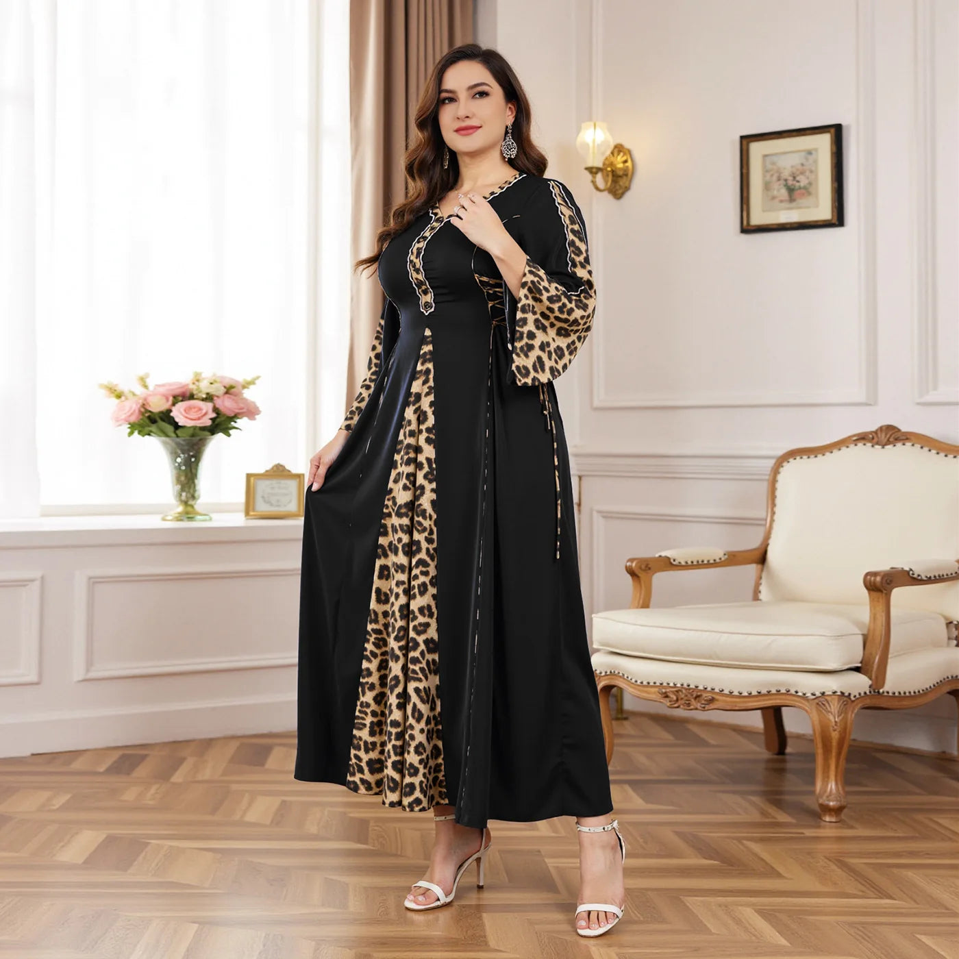 Muslim Abaya Dress Women Dubai Dresses Jalabiya Leopard Print Vestidos Modest Robe Morocco Arab Abayas Kaftan Islam Ramadan - Meesal