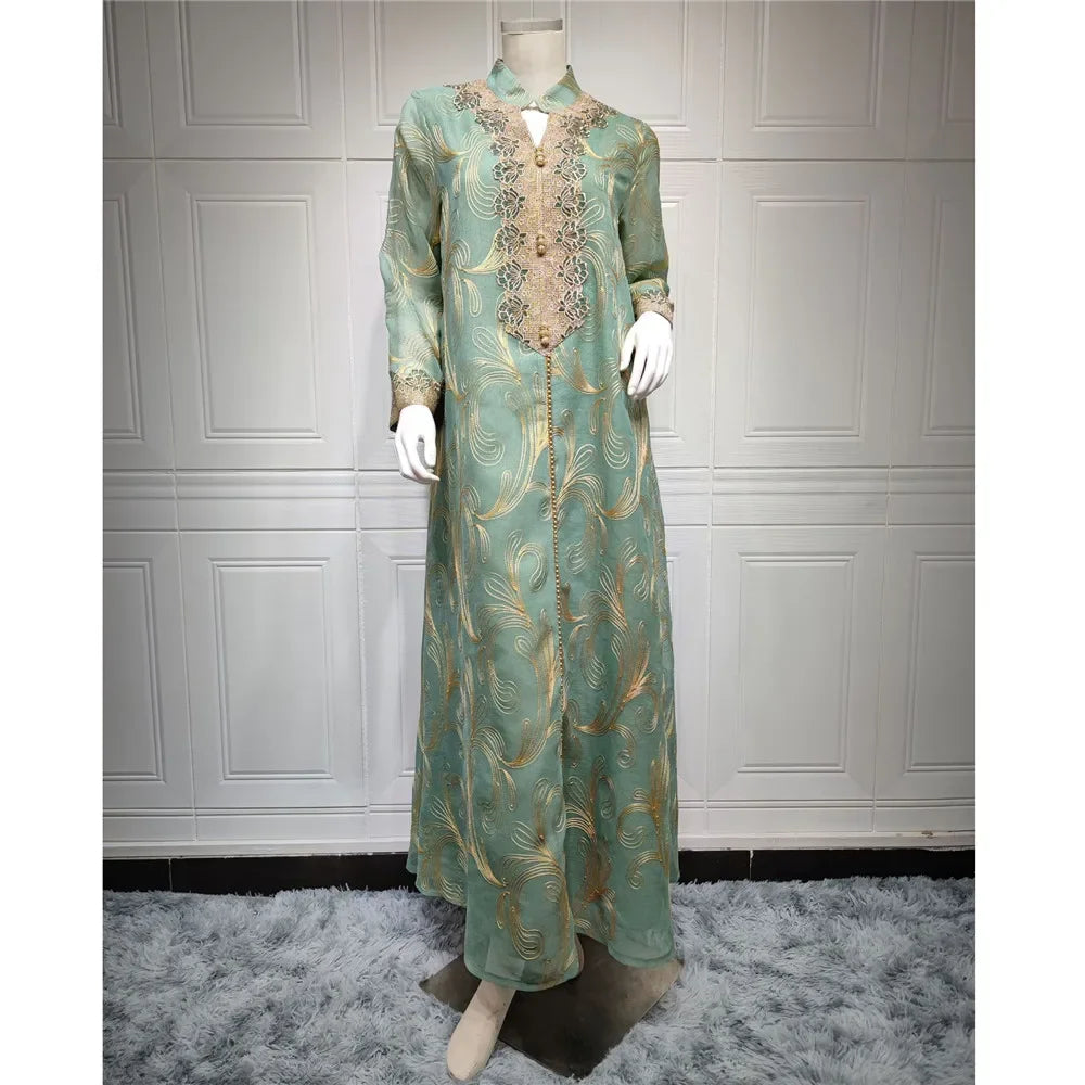Eid Djellaba Embroidery Abayas for Women Muslim Evening Party Dress Dubai Kaftan Kebaya Femme Musulmane Vestidos Islam Jalabiya - Meesal