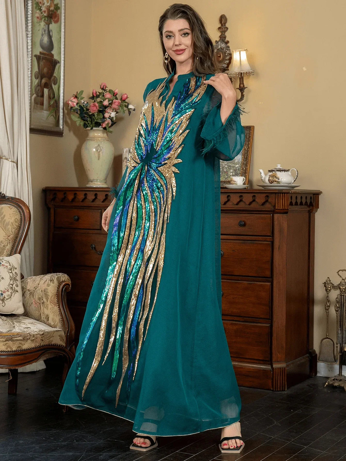 V-neck Long-sleeved Elegant Dress - Meesal