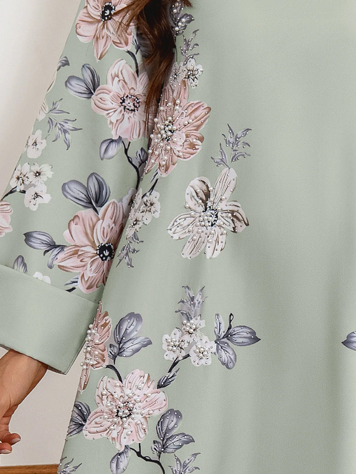 Floral Print Beaded Arabic Dress - Meesal