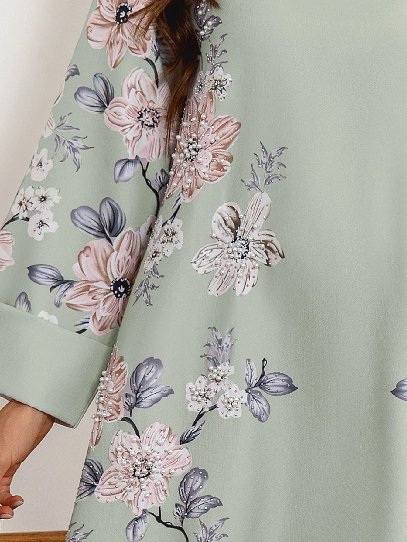 Floral Print Beaded Arabic Dress - Meesal