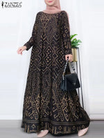 ZANZEA Women Spring Muslim Abaya Maxi Long Dress Vintage Long Sleeve Floral Printed Sundress Robe Femme Turkey Hijab Vestido - Meesal
