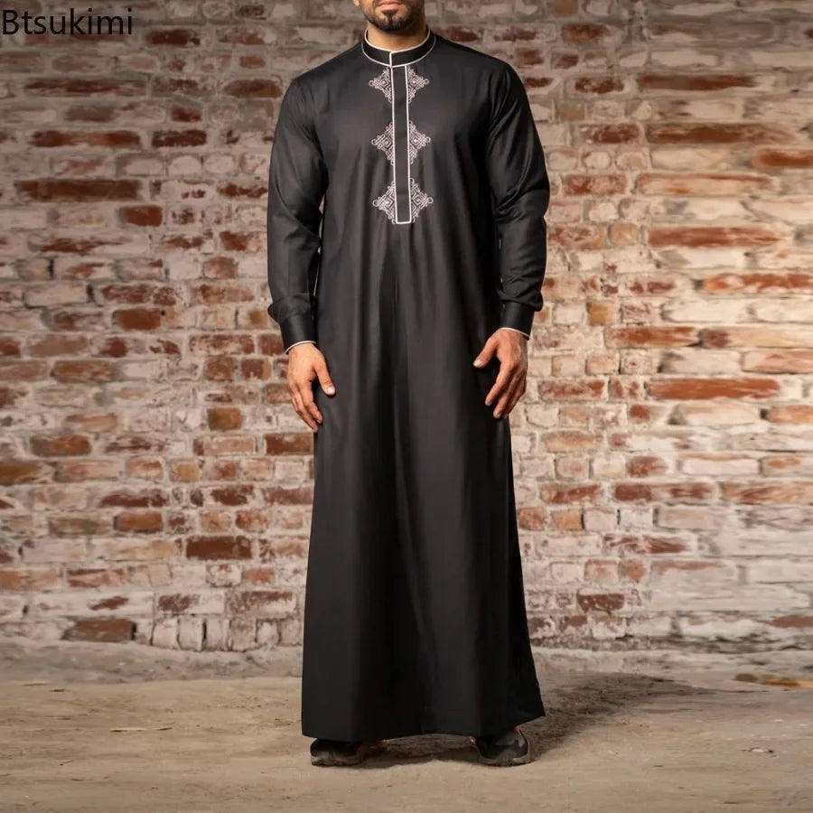 Solid Color Embroidery Long Robe - Meesal