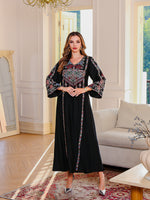 Women's Embroidery Stick-on Crystals Dress Middle East Clothing - Meesal