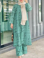 Women's Muslim Print Daily Suit Army Green Fashion Casual Set - Meesal