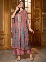 Fashion  Embroidered 34 Sleeve Dubai Robe - Meesal