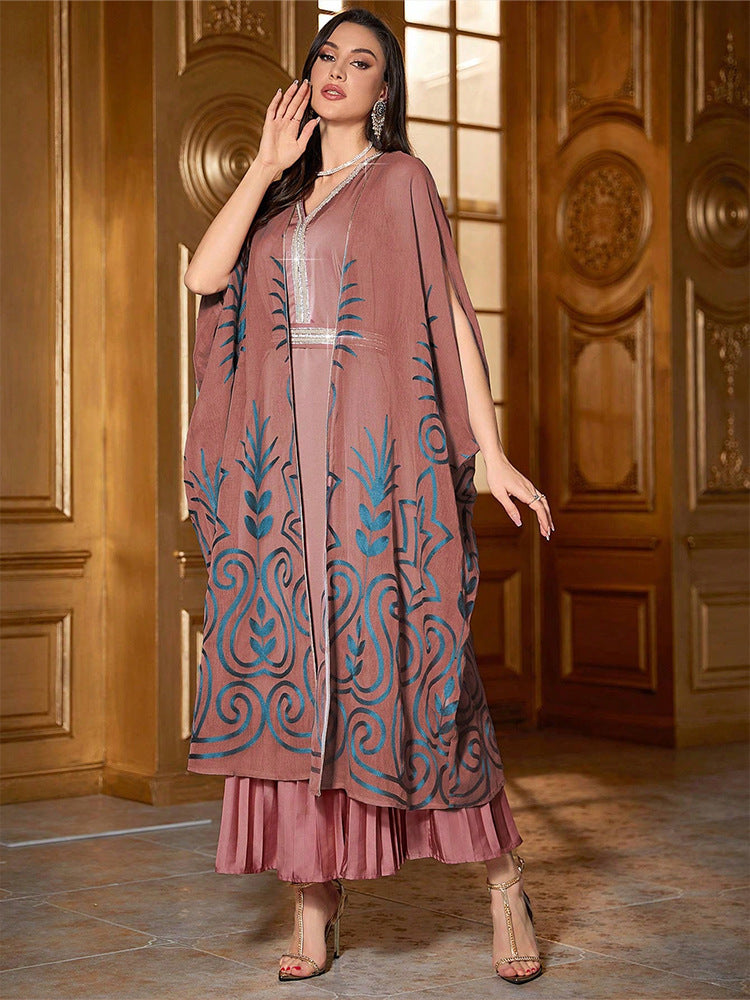 Fashion  Embroidered 34 Sleeve Dubai Robe - Meesal