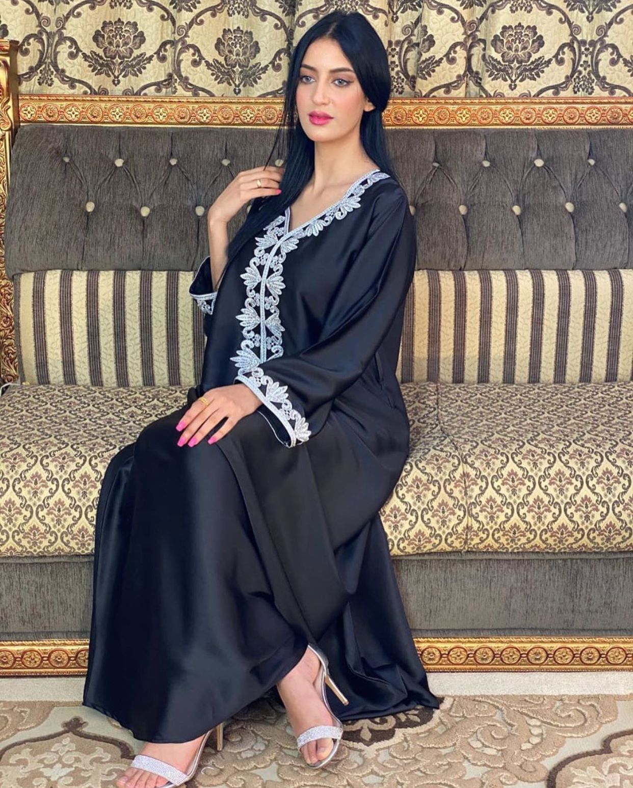 Middle East Dubai Embroidery  Bronzing Lace Jalabiya Dress - Meesal