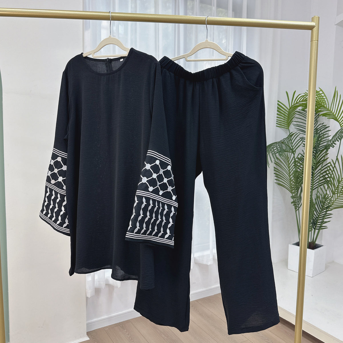 Turkey Embroidered Wide-leg Pants Two-piece Set - Meesal