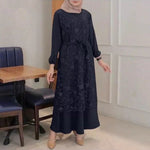 Muslim Round Neck Lace Floral Dress - Meesal