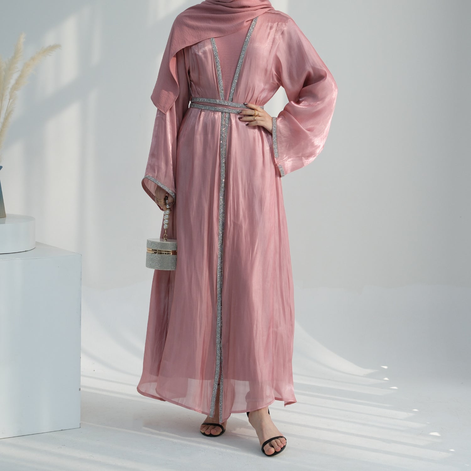 Dubai Turkey Daily Solid Color Trim Robe Cardigan - Meesal
