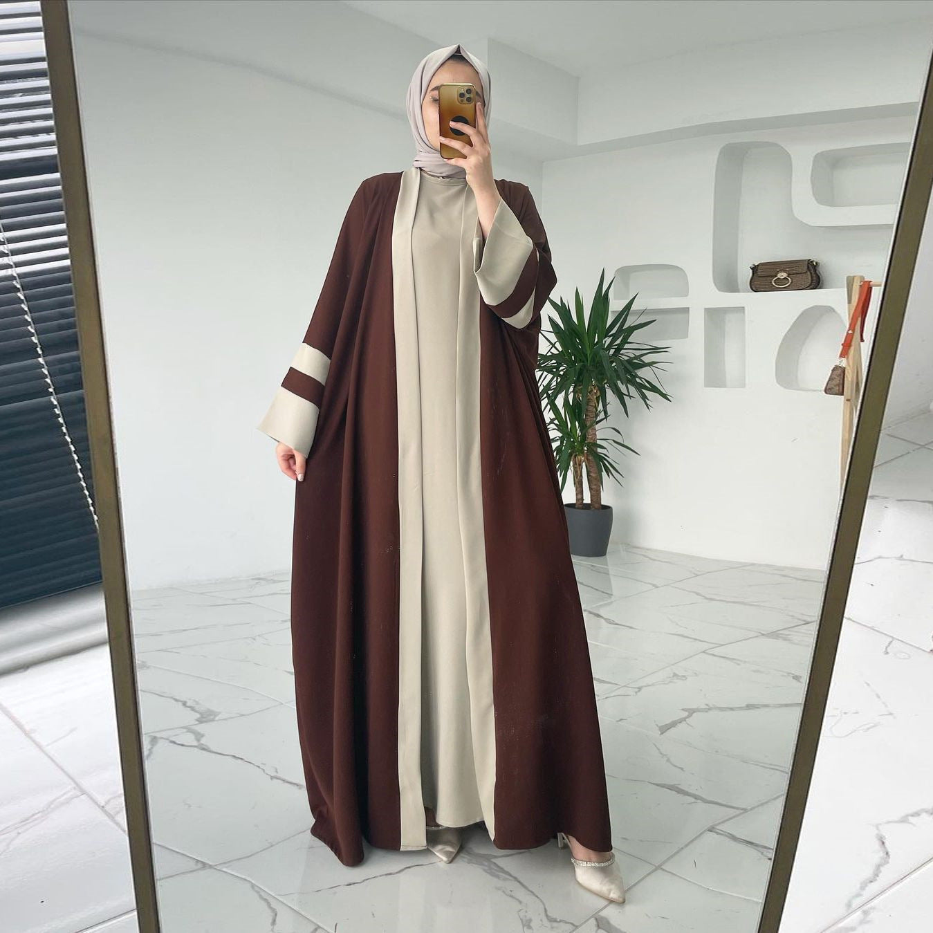 Women's Muslim Long Dress Abaya Two-piece Suit - Meesal