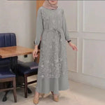 Muslim Round Neck Lace Floral Dress - Meesal