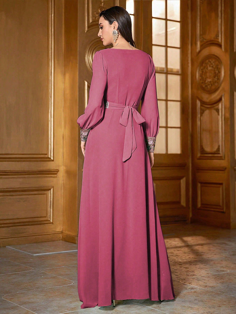 Turkish Robe Fashion Embroidered Chiffon Dress - Meesal