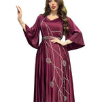 Muslim Leaves Pattern Rhinestone Belt Dubai Robe Gown - Meesal