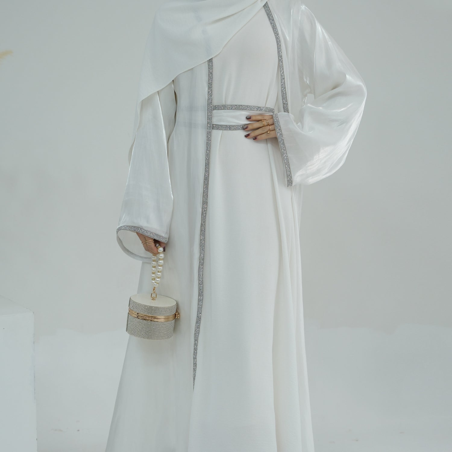 Dubai Turkey Daily Solid Color Trim Robe Cardigan - Meesal
