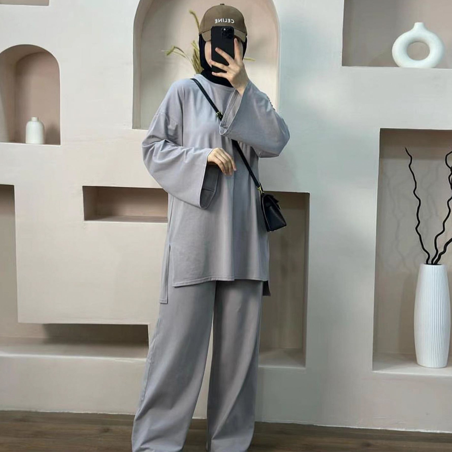 Middle East Dubai Turkey Solid Color Loose Two-piece Suit - Meesal
