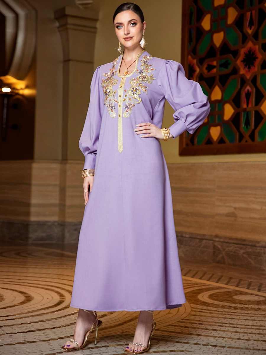 Dubai Robe Refined Handmade Lace Applique Dress - Meesal