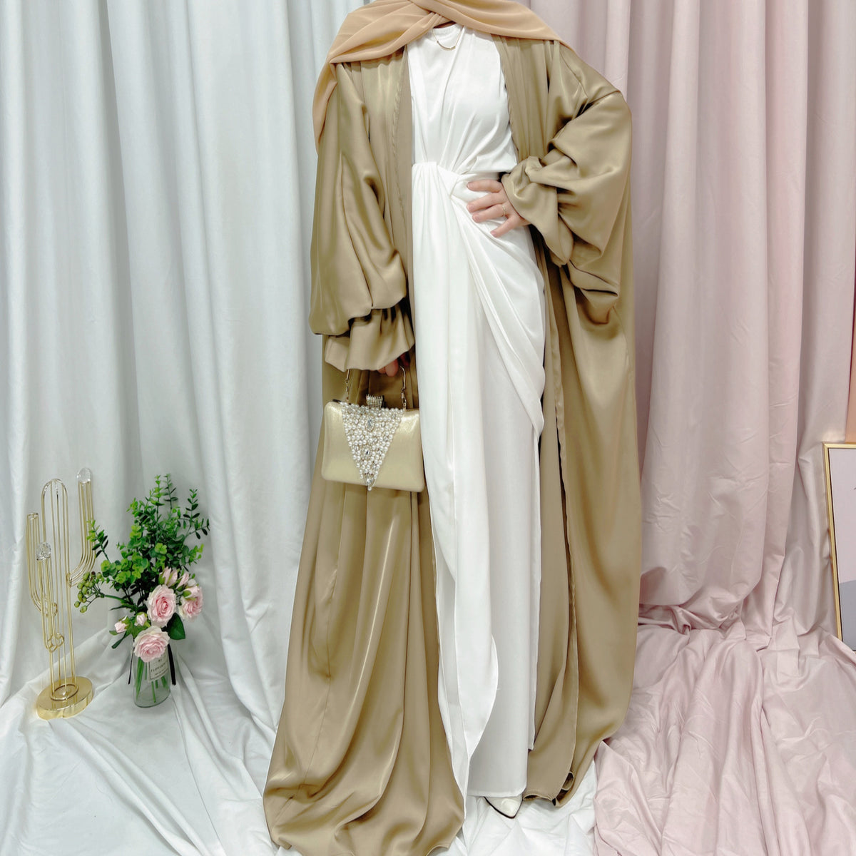Puff Sleeve Cardigan Dubai Elegant Dress - Meesal