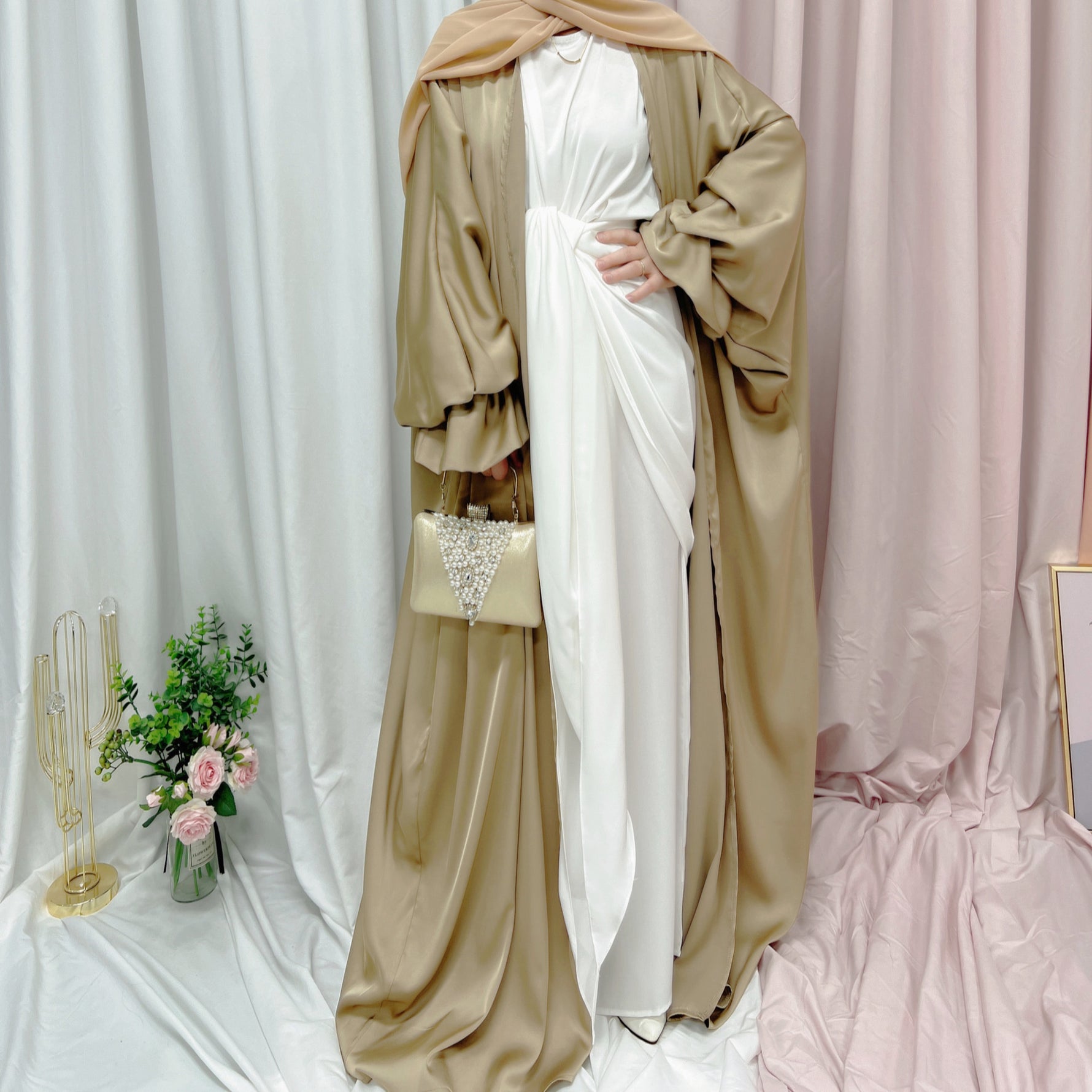 Puff Sleeve Cardigan Dubai Elegant Dress - Meesal