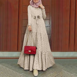 Women Polka Dot Long Sleeve Dress Stylish Belts Party Robe - Meesal