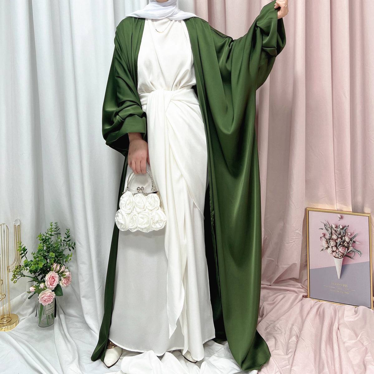 Puff Sleeve Cardigan Dubai Elegant Dress - Meesal