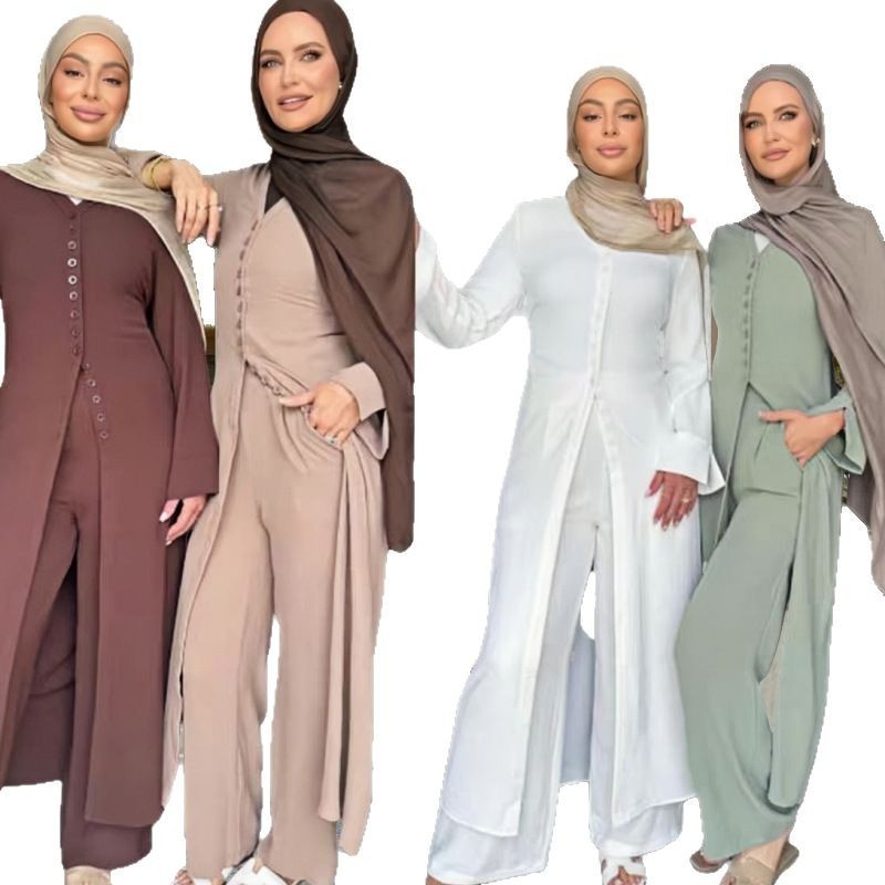 Dubai Turkey Casual Solid Color Two-piece Set - Meesal