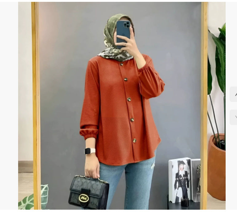Muslim Ice Silk Wrinkle Stand-up Collar Literary Vintage Cardigan Loose Shirt Women - Meesal
