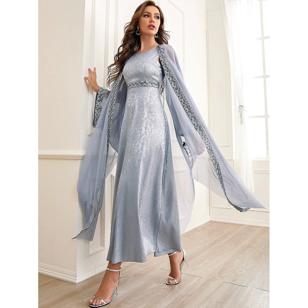 Autumn Muslim New Middle East Dubai Arab Abaya Embroidery Set Female Side - Meesal